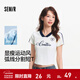 森馬（Semir）涼感T|短袖T恤女短款撞色V領(lǐng)夏季2025新款字母修身上衣運動(dòng)風(fēng) 本白10102 L