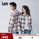 Lee25秋冬新品舒適版翻領(lǐng)黑棕拼色格紋設計男女同款長(cháng)袖襯衫
