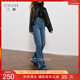 三彩2025冬季新款高腰牛仔褲休閑直筒褲一體絨長(cháng)褲M(mǎn)