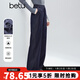 百圖（betu）女裝2025年冬季新款休閑褲抓絨仿牛仔撞色跡線(xiàn)松緊腰褲子2510X03 深牛仔藍 L