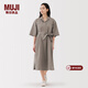 MUJI女式 易干平紋七分袖連衣裙女裝裙子25年秋季連身裙 BC2NSC5A 深咖啡色 S （155/80A）