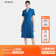 PORTS寶姿春季新品女裝優(yōu)雅褶裥收腰西裝領(lǐng)百褶拼接連衣裙 寧靜藍-1 L (8)
