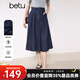百圖betu女裝2025春季新款半身裙高腰中長(cháng)款原色洗水牛仔裙女2502T63 深牛仔藍 M