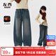 左西女童加絨牛仔褲冬保暖2025新款中大童直筒褲兒童褲子 牛仔色 160