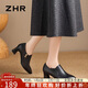 ZHR頭層牛皮女鞋復古氣質(zhì)工作皮鞋時(shí)尚通勤單鞋尖頭樂(lè )福鞋JE15黑色37