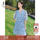 玖姿·安娜蔻V領(lǐng)雪紡連衣裙女裝夏款泡泡袖褶皺感淺藍色裙 花淺藍 M