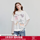 初語(yǔ)萌寵印花治愈系T恤女2025秋季新款拼接蕾絲假兩件萊賽爾上衣 白色 M
