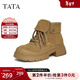 他她（TATA）英倫厚底馬丁靴女靴真皮翻毛堆堆加絨短靴冬CZ401DD4 黃棕（單里） 38