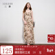 三彩2025秋季新款無(wú)袖印花雪紡裙吊帶連衣裙A字荷葉邊長(cháng)裙M 卡其色花卉 M 160/84A