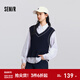 森馬（Semir）長(cháng)袖襯衫女春翻領(lǐng)襯衣V領(lǐng)背心疊穿簡(jiǎn)約氣質(zhì)文藝學(xué)院風(fēng)兩件套 白藍色調00418 M