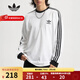 阿迪達斯（adidas）三葉草官方 Adicolor三條紋男女復古穿搭棉修身打底衫長(cháng)袖圓領(lǐng)T恤 IA4879  白色 情侶款 L