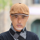 川玖田一 八角歐美畫(huà)家帽子男牛皮百搭英倫戶(hù)外街頭真皮貝雷帽中老年南瓜 復古棕 XL (57-58cm)可調節