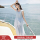 香影法式無(wú)袖背心連衣裙女2025夏裝新款海邊度假風(fēng)荷葉邊氣質(zhì)裙子 航線(xiàn)藍 M 160/84A/95-110斤