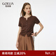 歌莉婭天絲開(kāi)衫2025新款設計感抽繩小個(gè)子短袖T恤上衣1E5C5G470 91Y啡色 XS