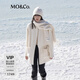 MO&Co.毛呢大衣綿羊毛羊駝毛落肩圈圈紗中長(cháng)款外套附圍巾摩安珂 米白色 XS 155