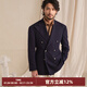 CULTUM【紳士盔甲 強捻面料】亞麻混紡布雷澤雙排扣西裝套裝男西服外套 藏藍色單西 180A /52A