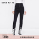 MISS SIXTY磨毛牛仔褲女士四扣高腰顯瘦四面彈力復古百搭鉛筆褲 黑色 27