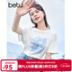 百圖betu女裝夏新款T恤海洋珠片繡印花短袖寬松純棉T恤女2304T20 白色 S