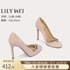 Lily Wei【錦心】粉色絨面復古法式高跟鞋水鉆時(shí)尚單鞋小碼純欲不累腳 霧粉【跟高10cm】 39
