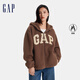Gap女裝貼布繡花logo仿羊羔絨連帽衛衣外套600757 棕色 170/88A(L)亞洲尺碼