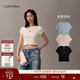 Calvin KleinJeans25夏季女士活力少女感休閑ck刺繡時(shí)尚辣妹正肩羅紋短袖T恤