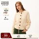 Teenie Weenie小熊女裝秋季綿羊毛絞花肌理感針織法式開(kāi)衫外套毛衣 象牙白 S (160)