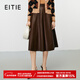 愛(ài)特愛(ài)（EITIE）時(shí)尚復古PU皮裙2025秋季新款優(yōu)雅氣質(zhì)A字百褶半身裙7906617 巧克力89 L (165)