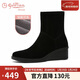 金利來(lái)（Goldlion）【新年禮物】女靴秋冬媽媽圓頭短筒坡跟短靴G613240121黑色加絨37