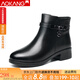 奧康女鞋秋冬季時(shí)尚小牛牛皮 側拉鏈女棉鞋圓頭加絨保暖低跟短靴女 黑色 40