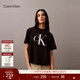 Calvin KleinJeans25夏季女士休閑簡(jiǎn)約ck字母純棉圓領(lǐng)純色針織短袖T恤上衣