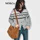 MO&Co.【秦嵐同款】費爾島毛衣開(kāi)衫2025冬新品針織圓領(lǐng)流浪風(fēng)MBE4CART09 中花灰色 M /165