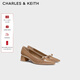 CHARLES&KEITH氣質(zhì)通勤尖頭粗跟蝴蝶結單鞋生日新年禮物送女友CK1-60361579 CARAMEL焦糖色 36 （230）