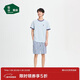 松山棉店萌寵條紋短袖短褲套裝情侶睡衣夏棉莫家居服寬松男士-淺藍XL