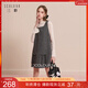 三彩【綿羊毛】2025冬季新款方領(lǐng)蝴蝶結毛呢連衣裙無(wú)袖背心裙M