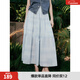 ELLE波嬉印花半身裙女2025夏新款度假松緊腰高級感氣質(zhì)a字裙長(cháng)裙 藍色 S