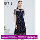 愛(ài)特愛(ài)（EITIE）夏季新品商場(chǎng)同款顯瘦高腰網(wǎng)紗拼接植物印花短袖連衣裙女6607316 深藍31 M 160