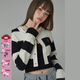 CHUU條紋外套女2025秋季新品愛(ài)心小個(gè)子復古短款長(cháng)袖上衣針織開(kāi)衫 黑白條紋 均碼