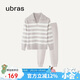 ubras劉雯同款慕斯絨條紋家居服套裝冬季保暖睡衣女 小翻領(lǐng)-拿鐵灰 L 