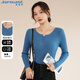 真維斯（Jeanswest）針織女圓領(lǐng)長(cháng)袖打底衫女春夏內搭洋氣修身顯瘦外穿藍色均碼