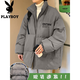 花花公子（PLAYBOY）棉衣外套男士立領(lǐng)冬季新款潮牌男生冬裝面包羽絨棉服襖子加厚 灰色 XL 【135-150斤】