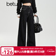 百圖betu女裝2025秋季新款牛仔闊腿高腰顯瘦潮流明線(xiàn)撞色褲子2509X01 黑色 M