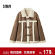 森馬（Semir）外套女牛角扣翻領(lǐng)寬松文藝2024冬季仿麂皮仿兔毛夾克109724108011