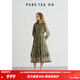 茶·愫【荊棘玫瑰】puretea茶愫印花雪紡連衣裙收腰系帶縮褶2024秋新款 綠色 M