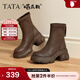他她（TATA）加絨喵爪靴2025秋冬百搭時(shí)裝靴女瘦瘦短靴新款彈力靴CEG07DZ5 啡色 37