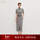 OVV秋冬熱賣(mài)女裝簡(jiǎn)約時(shí)髦休閑針梭鑲拼高領(lǐng)短袖連衣裙 煙灰色 S