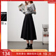 三彩2025春季新款高腰半身裙磨毛A字裙顯瘦中長(cháng)裙大擺傘裙女