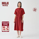 MUJI MUJI IDEE 女式 強捻短袖襯衫連衣裙女裝裙子夏季連身裙GAD12C4S 深紅色 M (155/80A)