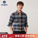 Navigare意大利小帆船長(cháng)袖襯衫男秋冬磨毛保暖休閑襯衣時(shí)尚簡(jiǎn)約格子上衣男 海軍藍/咖 L 碼