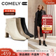 康莉（COMELY）瘦瘦靴短靴女冬季新款粗跟法式方頭高跟時(shí)裝靴 黑色/絨里 36