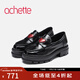 achette雅氏9Q11 漆皮百搭樂(lè )福鞋粗跟心形裝飾單鞋女 14/42-黑色/深紅色 36